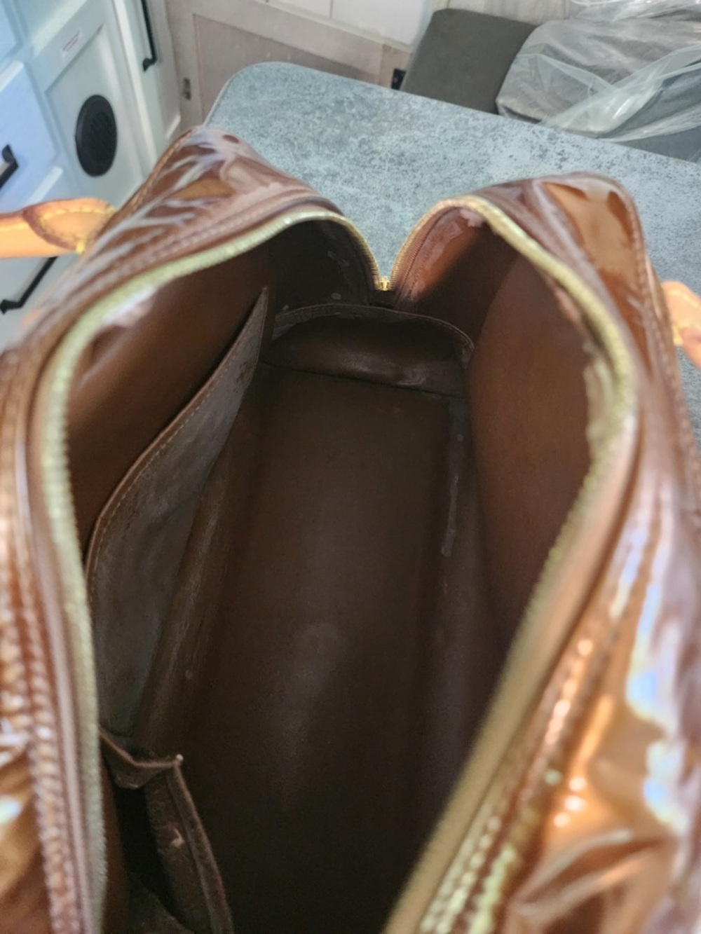 Louis Vuitton Metallic Copper Vernis Monogram Satchel - Picture 9 of 10